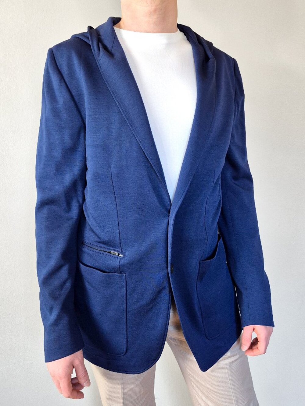 Canali Wool-blend Jersey Hooded Blazer In Blue, Italy, Wool, US 40